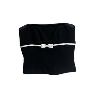 Y2K Strapless Black Bustier Top with White Bow Trim EUC